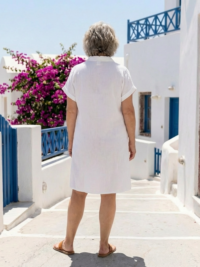 Helene | Knielanges Kleid mit kurzen Ärmeln und Fronttasche