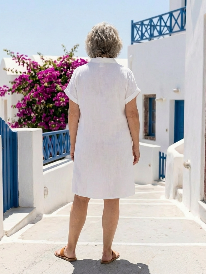 Helene | Knielanges Kleid mit kurzen Ärmeln und Fronttasche