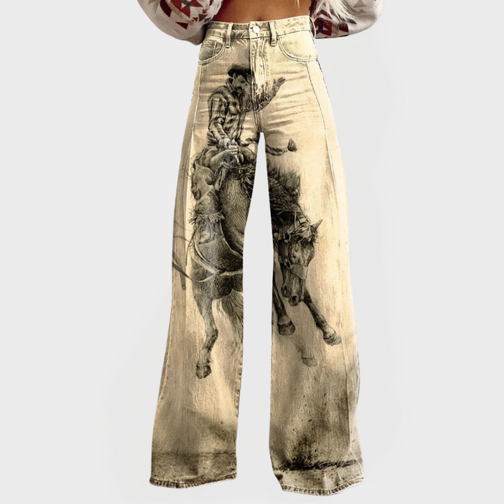 Stylische Jeans mit weiten Beinen und Mustern