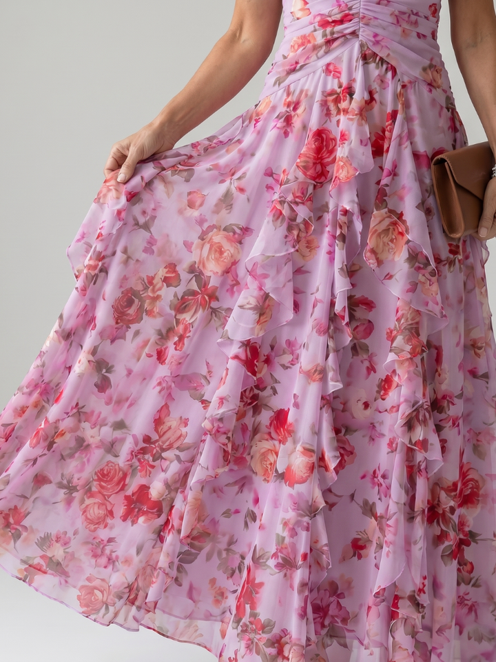 Nori | Neckholder gerüschtes Mieder Florales Maxikleid