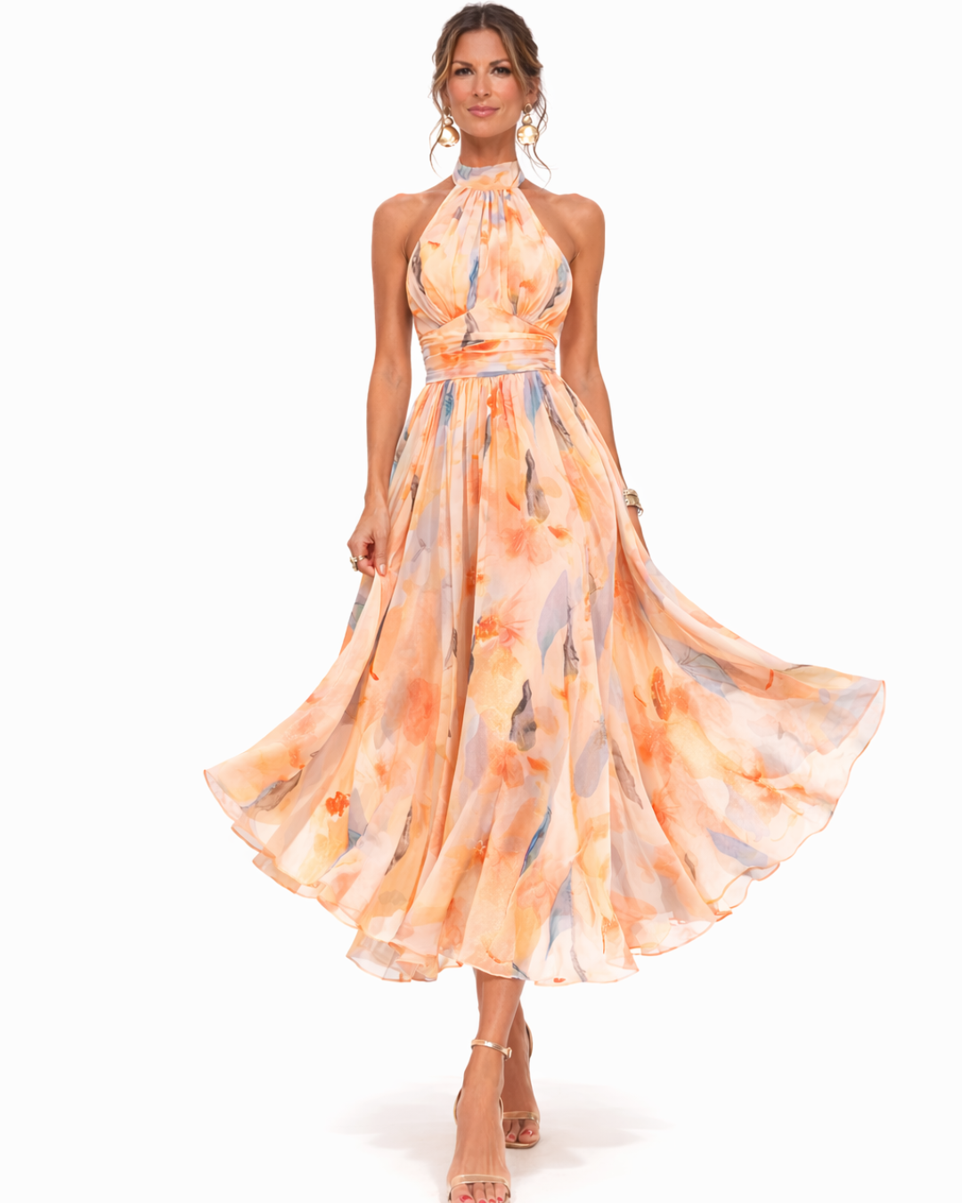 Aurora | Kleid mit Neckholder und Aquarelldruck