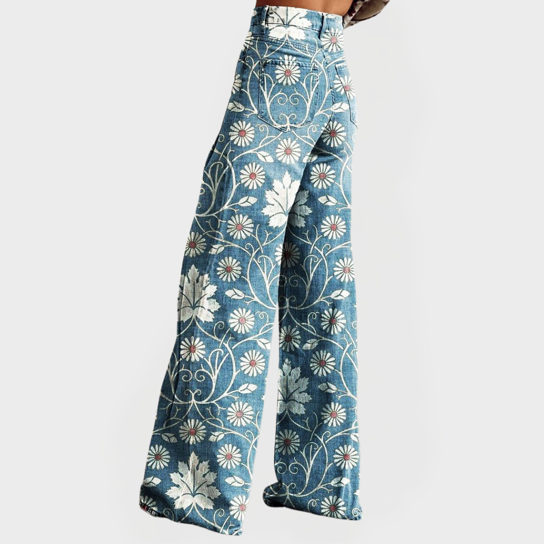 Stilvolle geblümte Hose mit weiten Beinen