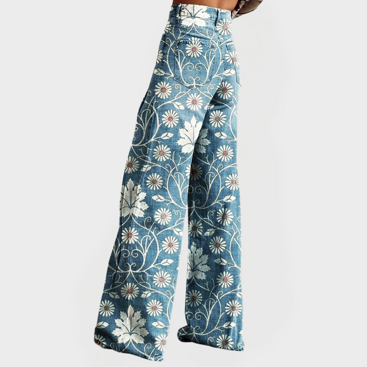 Stilvolle geblümte Hose mit weiten Beinen