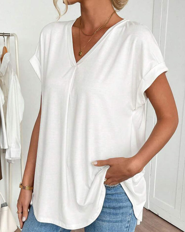 Kurzärmeliges T-Shirt mit einfarbigem Patchwork