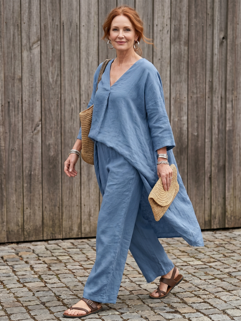 Onyx | Set aus locker sitzendem Tunika-Oberteil und Hose mit weitem Bein
