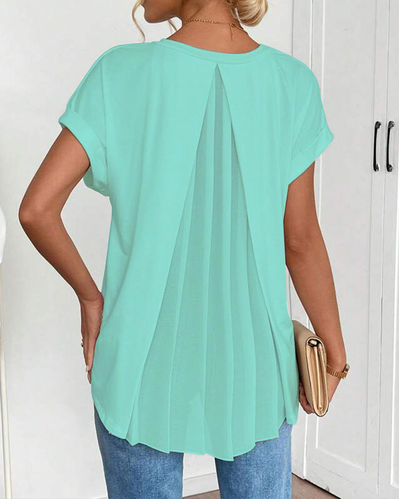 Kurzärmeliges T-Shirt mit einfarbigem Patchwork