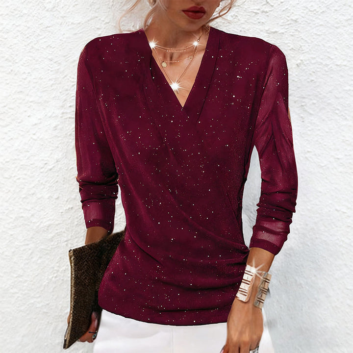 Liliana – Glamouröse Mesh-Bluse mit Schimmernden Details