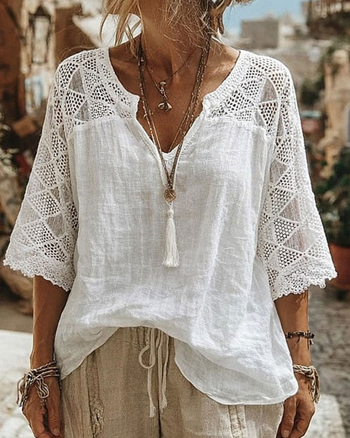 Bluse mit V-Ausschnitt und Streifen