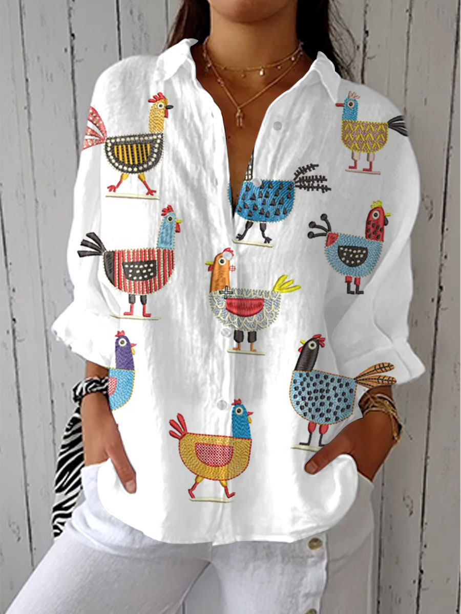 Helen – Bluse mit verspieltem Hühnermuster