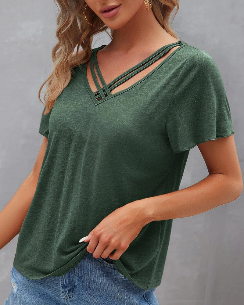 Einfarbiges T-Shirt mit Ausschnitt