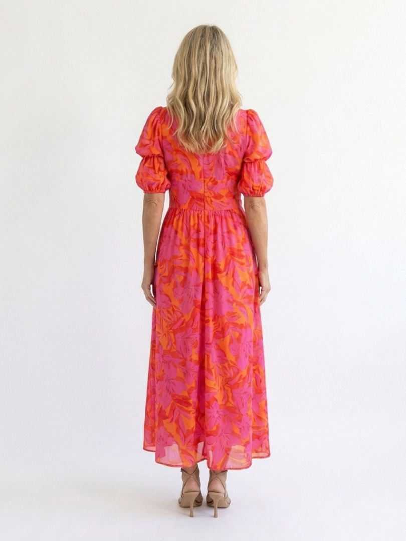Willow | Floral V-Ausschnitt Puffärmel Midikleid