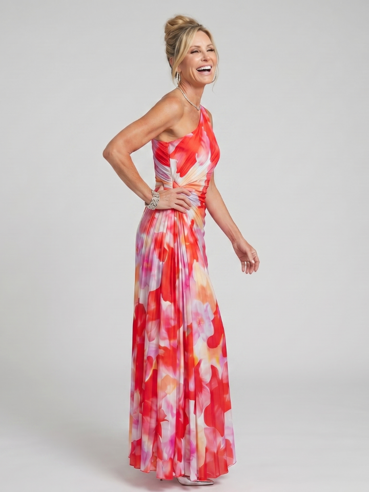 Taya | Ein-Schulter-Kleid mit plissiertem Mieder Midikleid