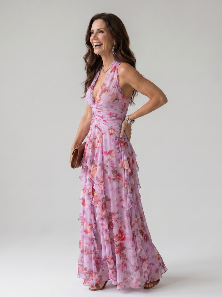 Nori | Neckholder gerüschtes Mieder Florales Maxikleid