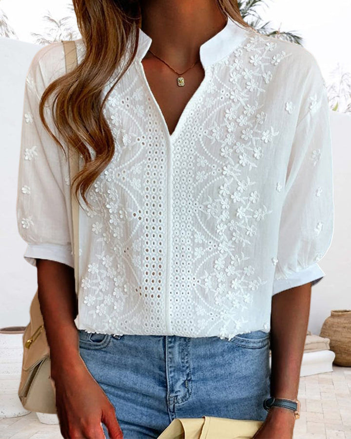 Yara | Weiße Bluse mit Puffärmeln