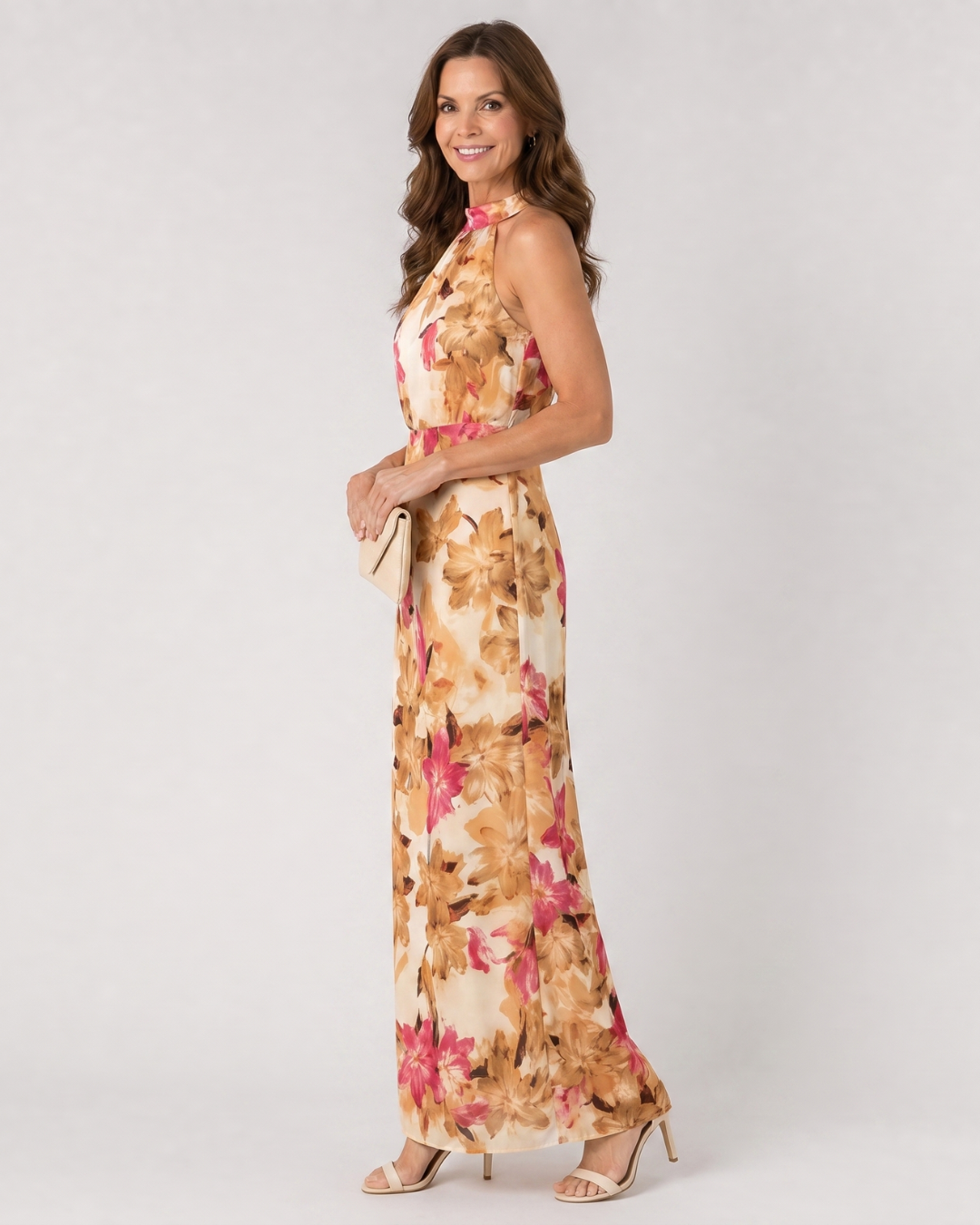 Cekel | Midikleid mit botanischem Print, Neckholder und fliessendem Rock