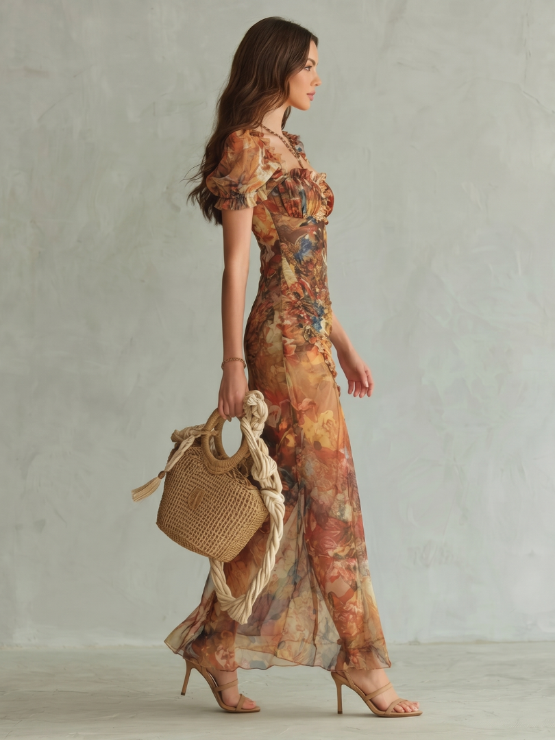 Ciel | Midikleid mit gerüschten Ärmeln und Schlitz