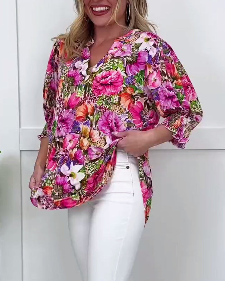 Kurzärmelige Bluse im Blumentrend