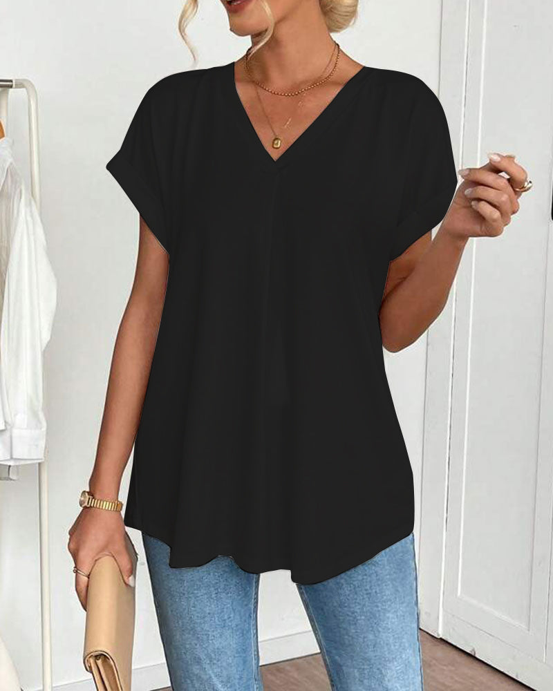 Kurzärmeliges T-Shirt mit einfarbigem Patchwork