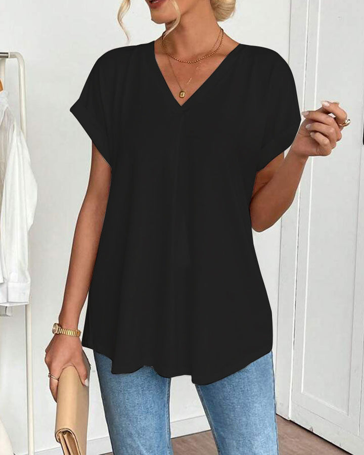 Kurzärmeliges T-Shirt mit einfarbigem Patchwork