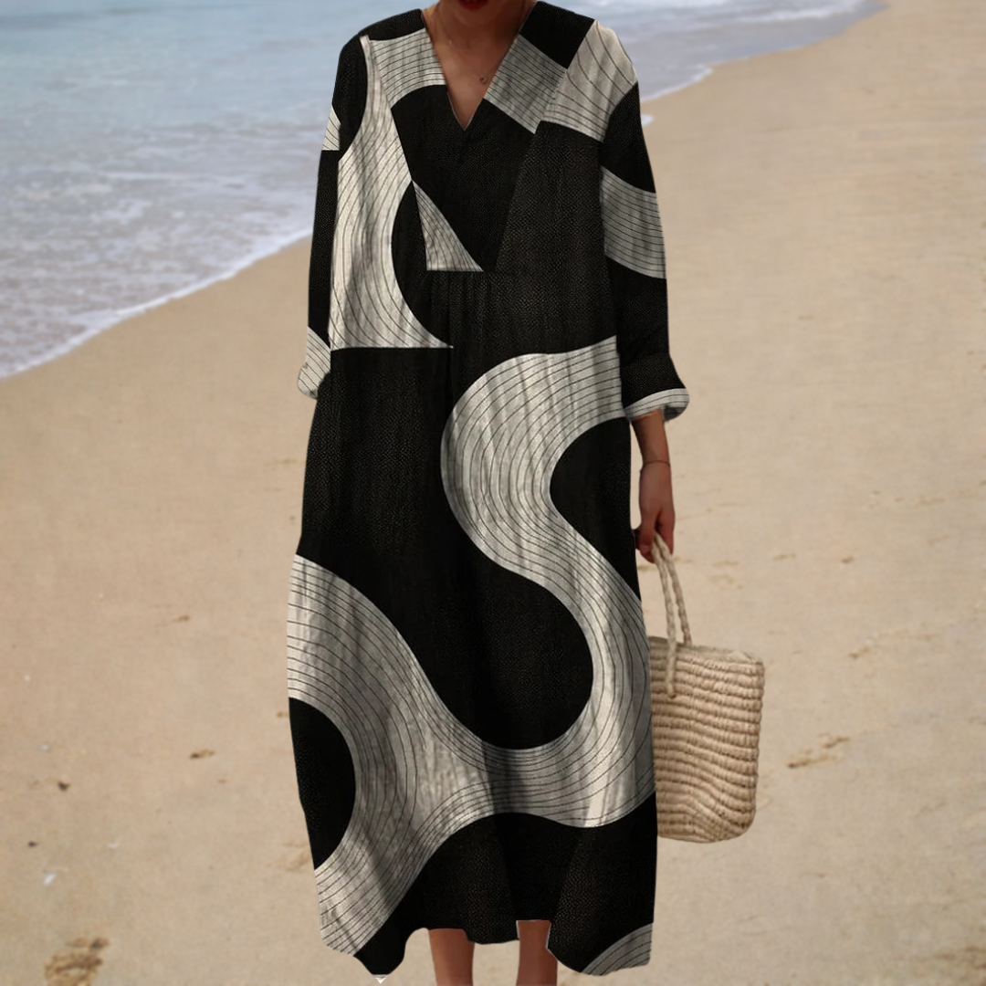 Isaline | Langes Kleid mit Grafikmuster