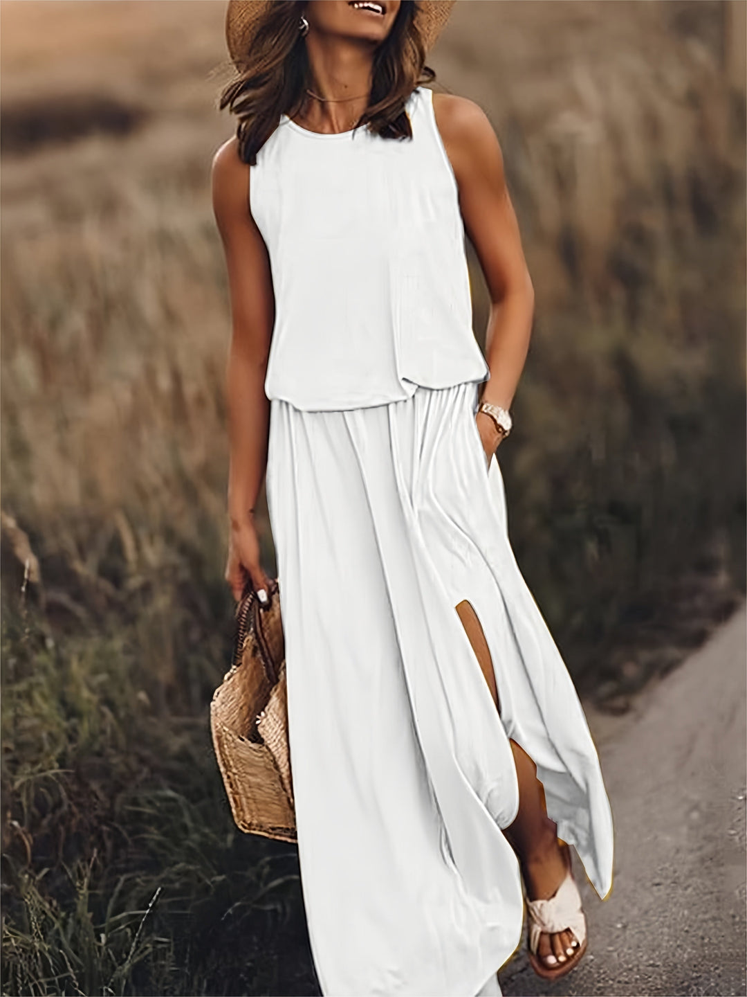 MINERVA I ÄRMELLOSES MAXIKLEID