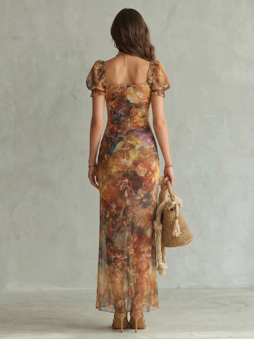 Ciel | Midikleid mit gerüschten Ärmeln und Schlitz