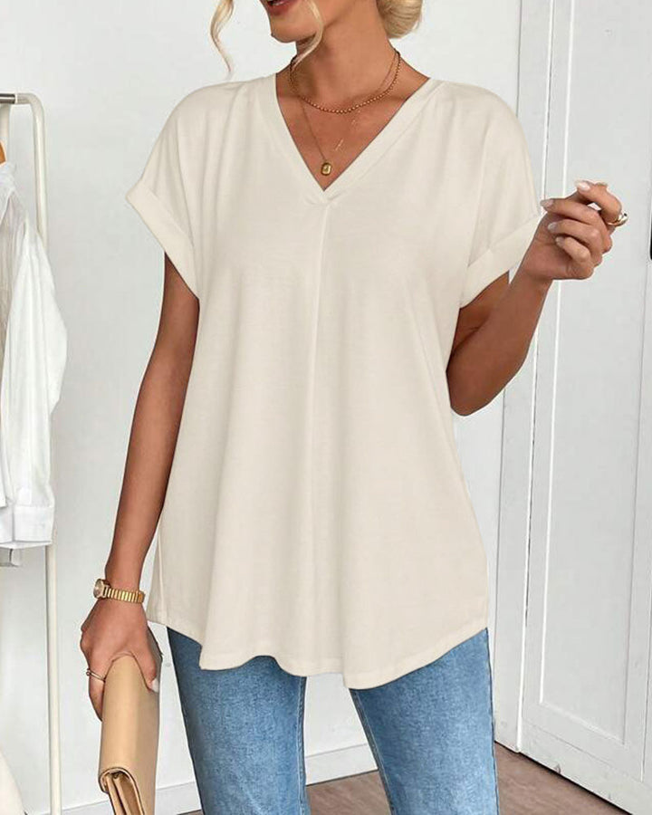 Kurzärmeliges T-Shirt mit einfarbigem Patchwork