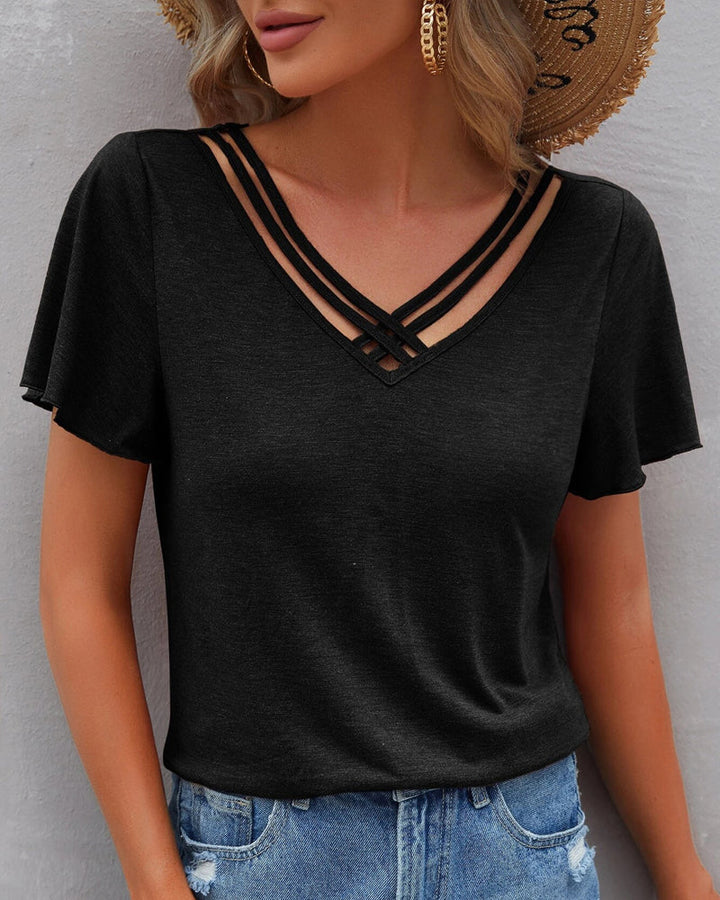 Einfarbiges T-Shirt mit Ausschnitt