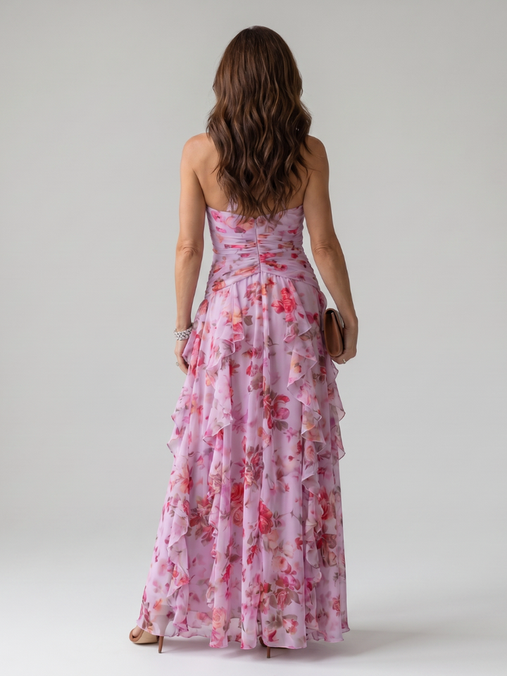 Nori | Neckholder gerüschtes Mieder Florales Maxikleid