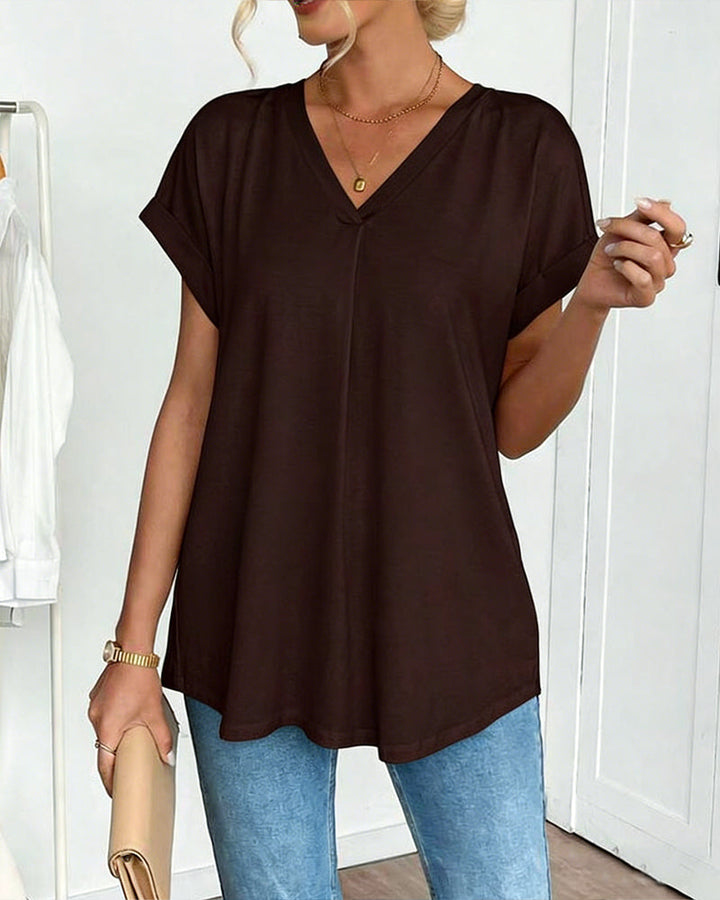 Kurzärmeliges T-Shirt mit einfarbigem Patchwork