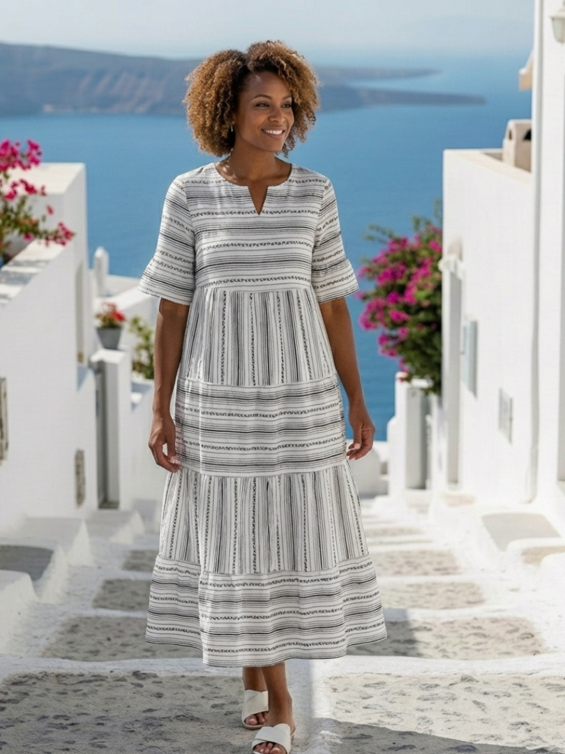 Parisa | Kurzärmeliges gestreiftes Midikleid