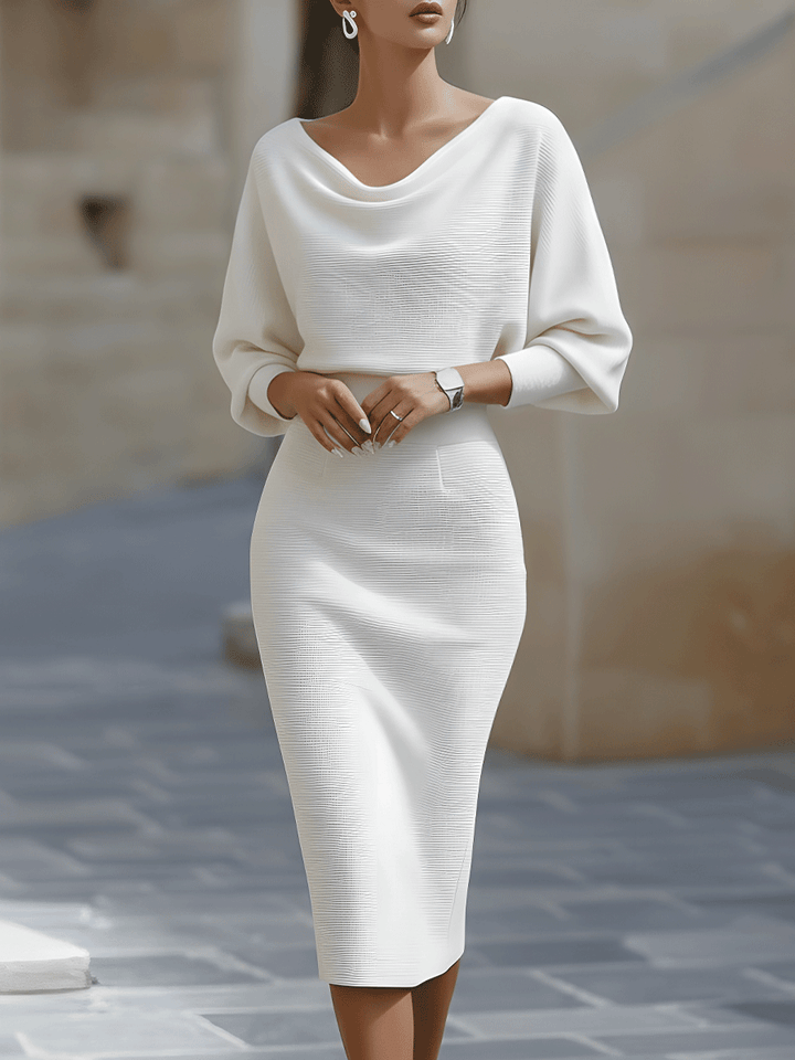 Drapiertes Midikleid mit Fledermausärmeln