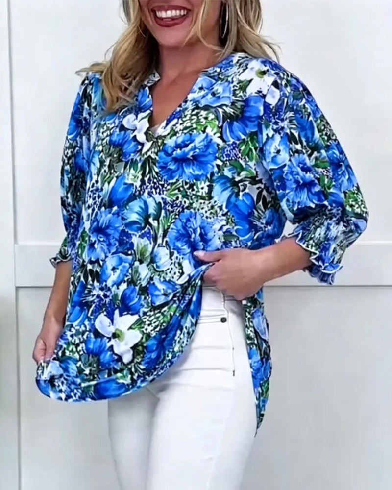 Kurzärmelige Bluse im Blumentrend