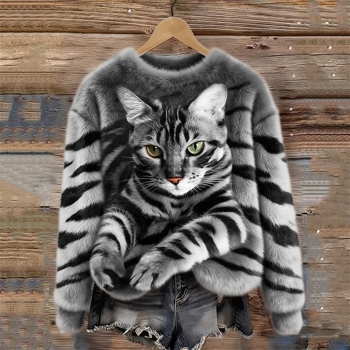 Jules – Weiches Sweatshirt mit Tigerstreifen &amp; Tabby-Katzenmotiv