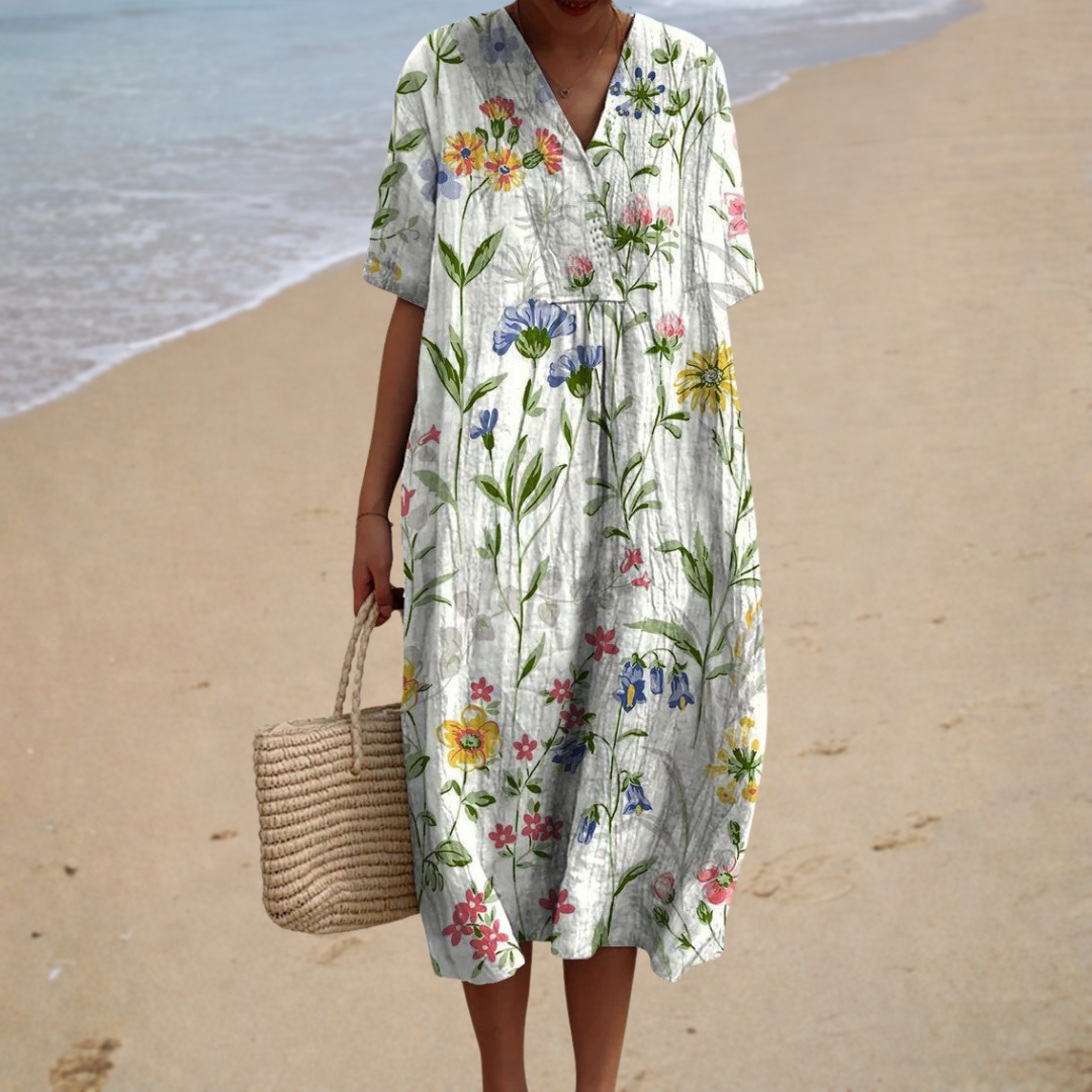 Delphine | Langes Kleid mit Blumenmuster