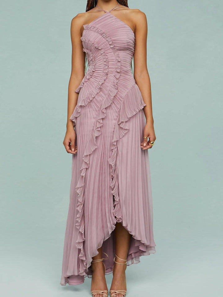 Ruth | Langes Kleid mit plissierten Trägern und Schlitzen