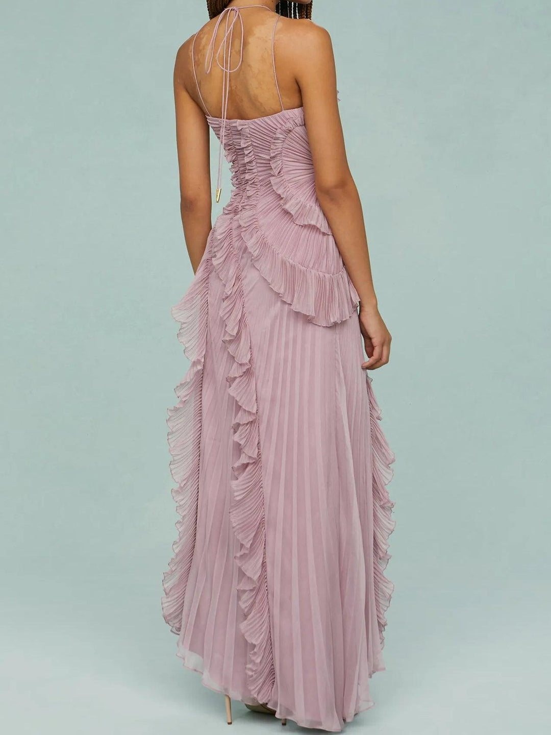Ruth | Langes Kleid mit plissierten Trägern und Schlitzen