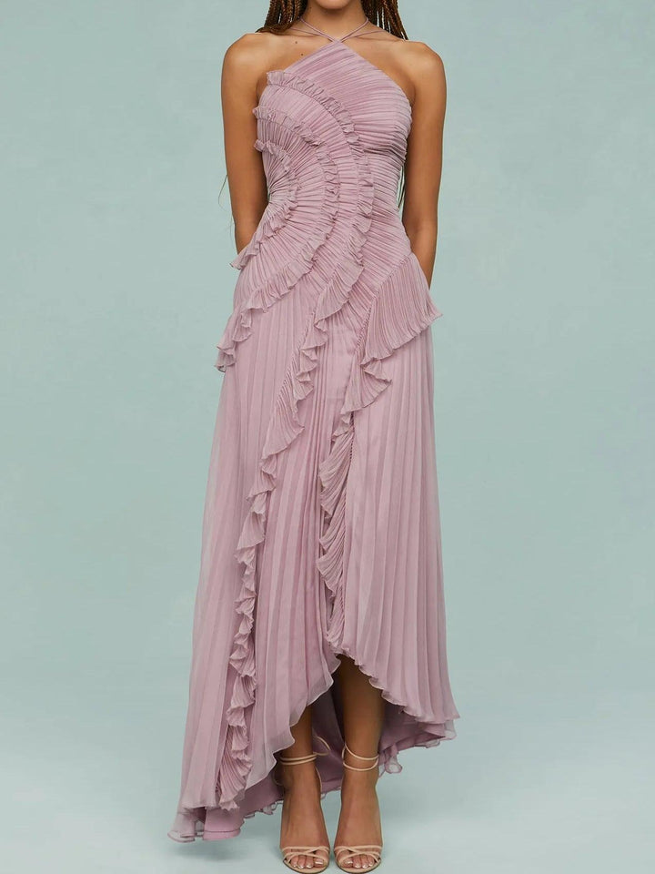Ruth | Langes Kleid mit plissierten Trägern und Schlitzen