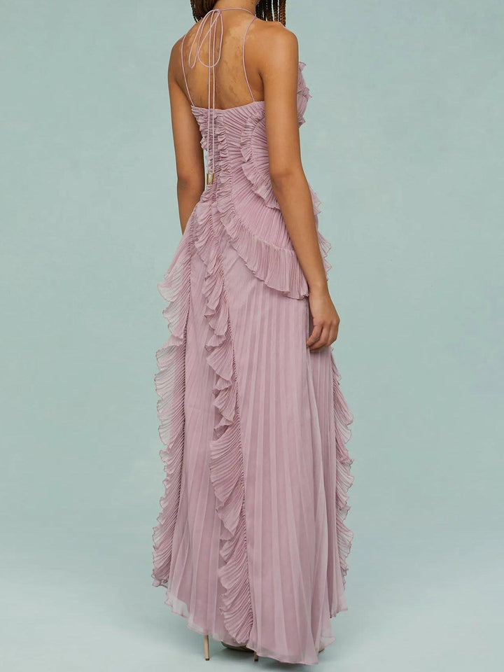 Ruth | Langes Kleid mit plissierten Trägern und Schlitzen