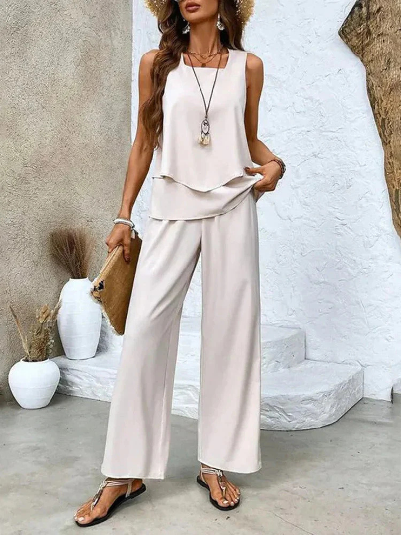 Ovelynra™ | Ärmelloses Oberteil und Hose mit weitem Bein Set