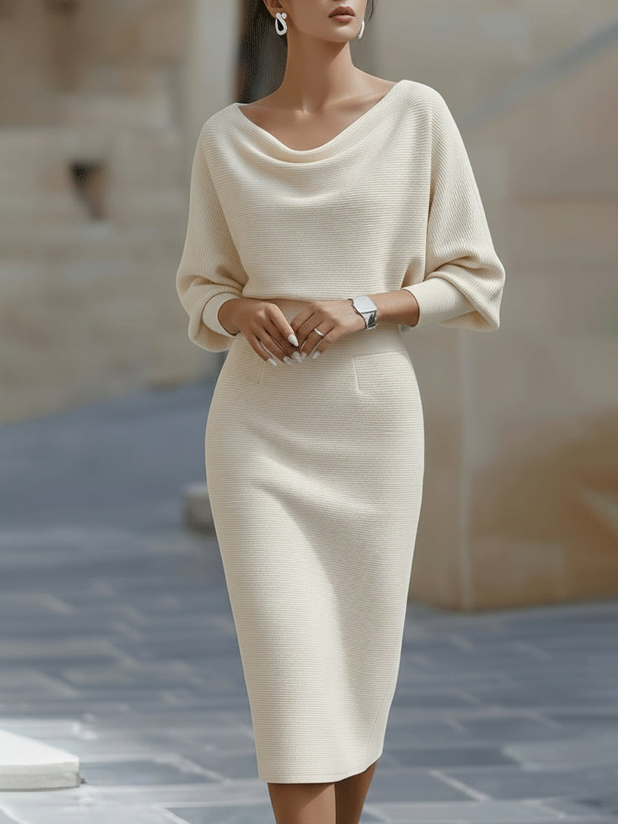 Drapiertes Midikleid mit Fledermausärmeln