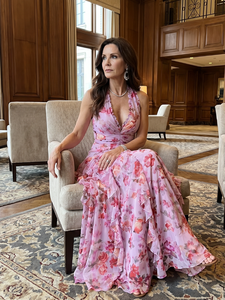 Nori | Neckholder gerüschtes Mieder Florales Maxikleid