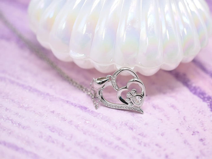 Sterling Silber Halskette mit Pfote und Herz mit Zirkonia