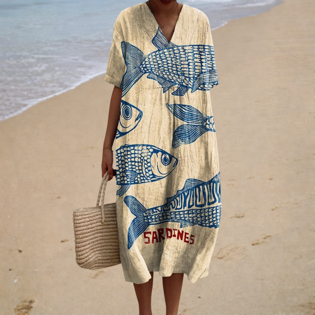 Marseille | Langes Kleid mit Sardinenmuster