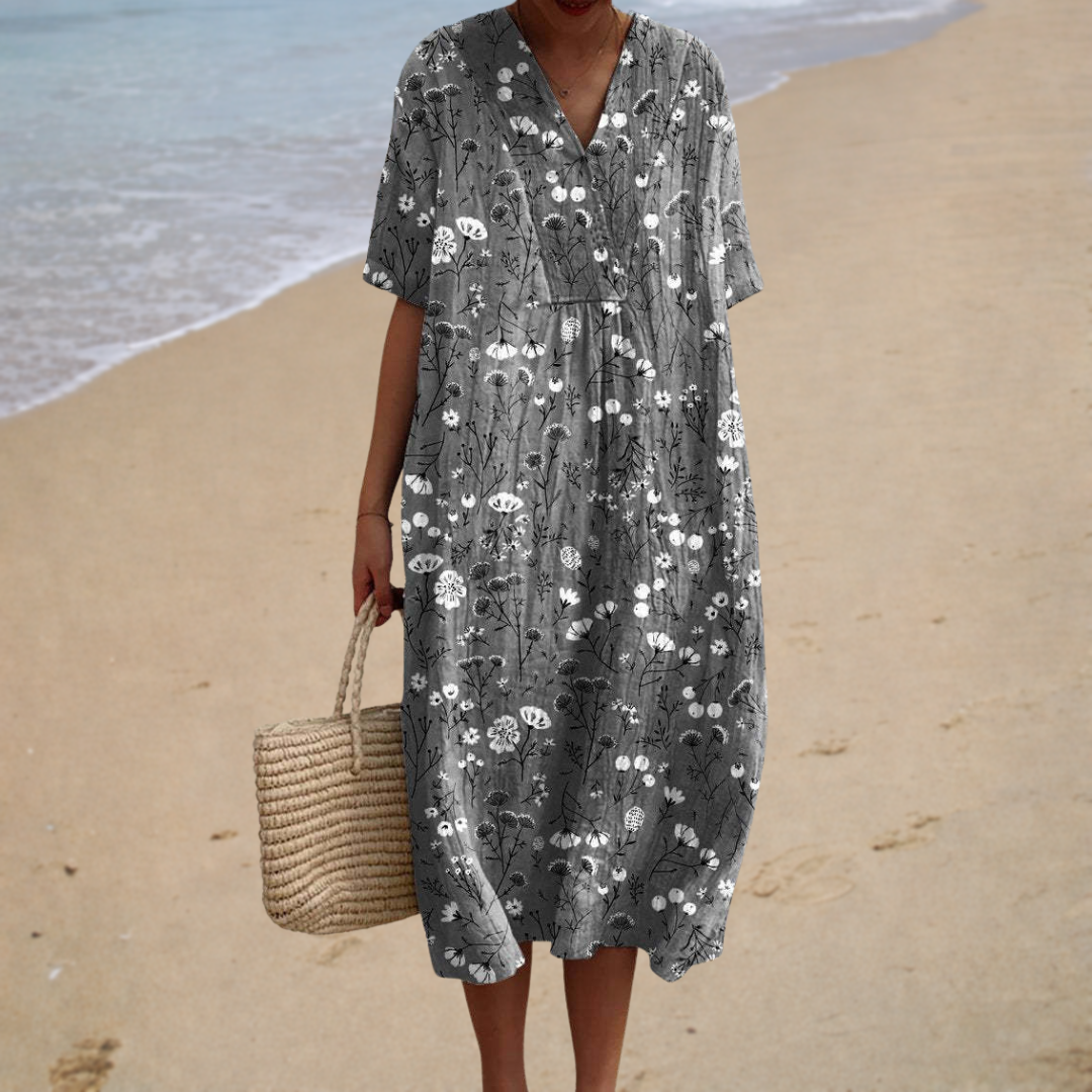 Camille | Minimalistisches langes Kleid mit Blumenmuster