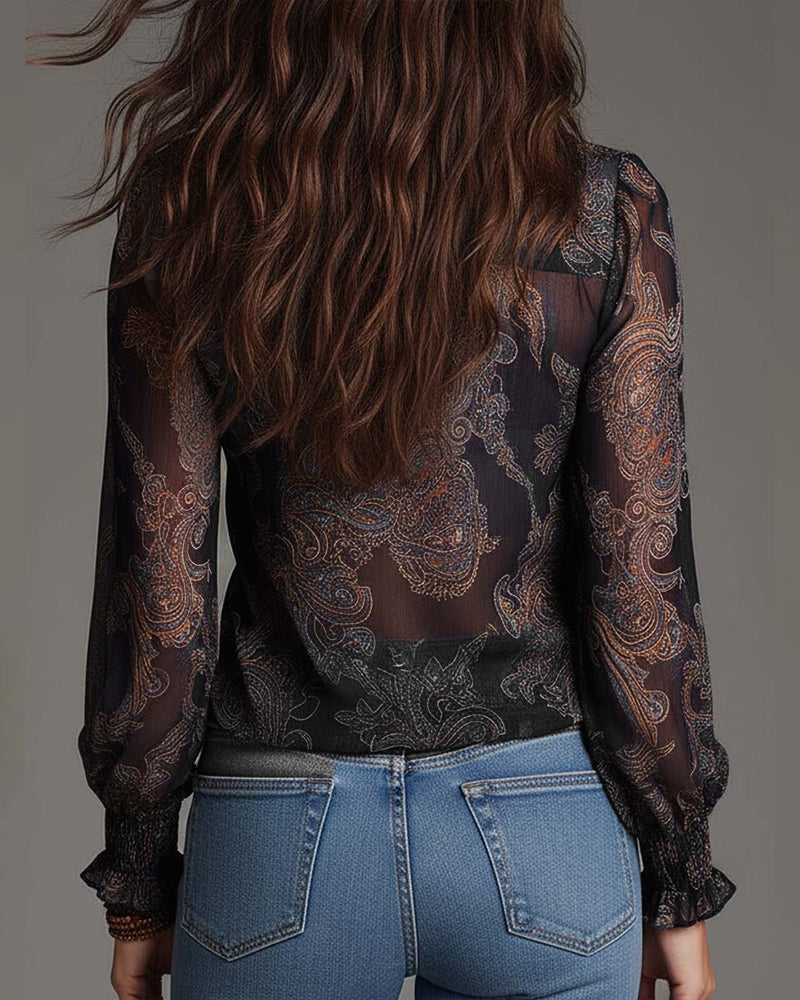 Demi-Zip-Bluse mit Retro-Rüschen