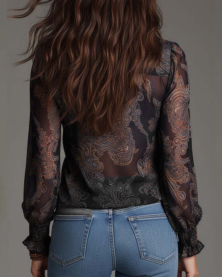 Demi-Zip-Bluse mit Retro-Rüschen