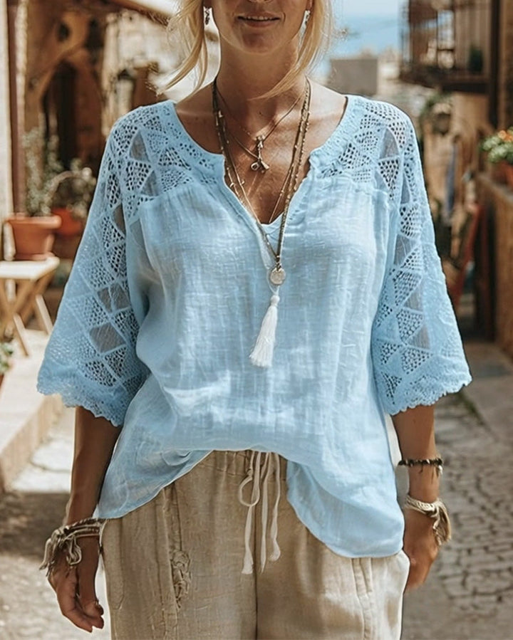 Bluse mit V-Ausschnitt und Streifen