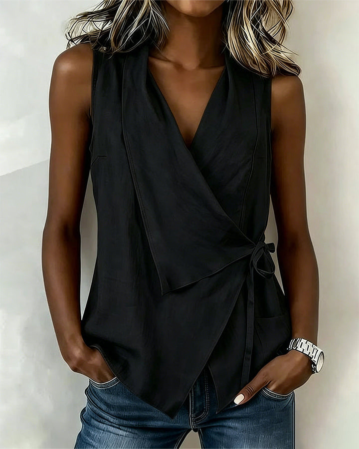Baumwoll-Lino-Bonded Tank Top Unifarben
