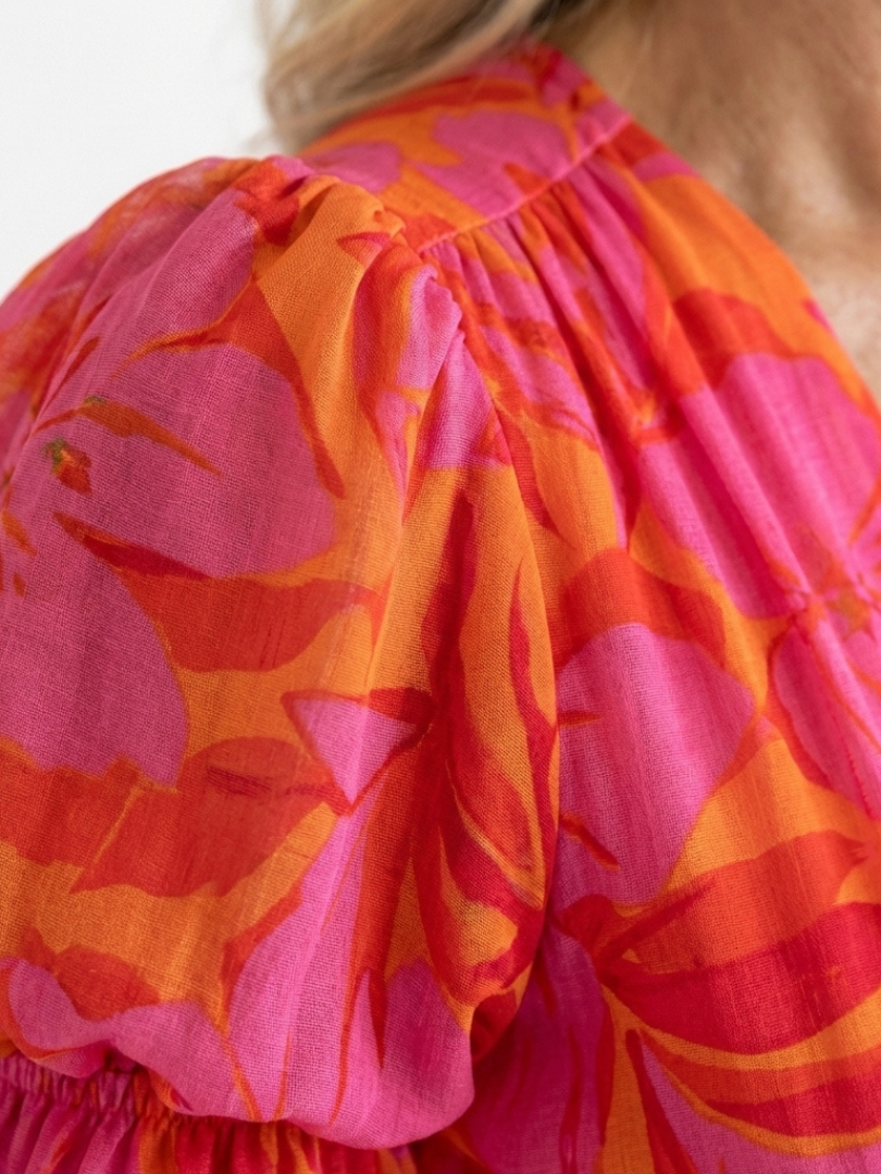 Willow | Floral V-Ausschnitt Puffärmel Midikleid